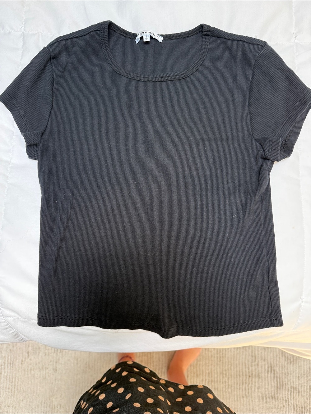 Reformation Black Ribbed Short-Sleeve Tee